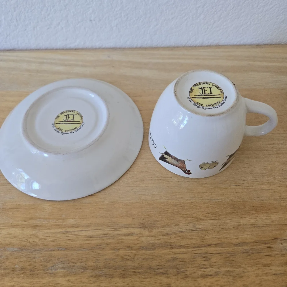 Vintage Chicken Festival‎ Coffe Tea Cup and Saucer set by Jet and Company Rustic